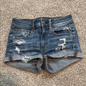 American Eagle Outfitters Blue Distressed Jean Shorts